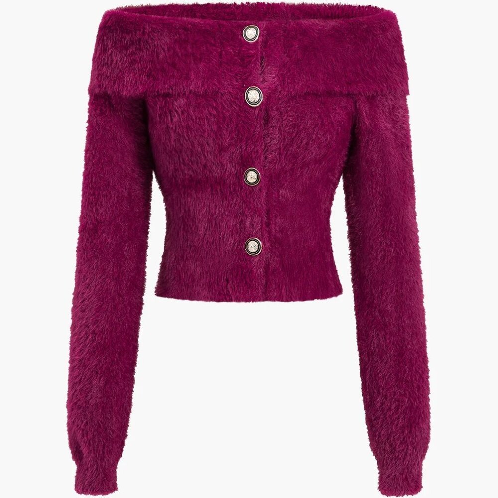 Micas Sweater Off Shoulder Long-Sleeve Top Burgundy Size S